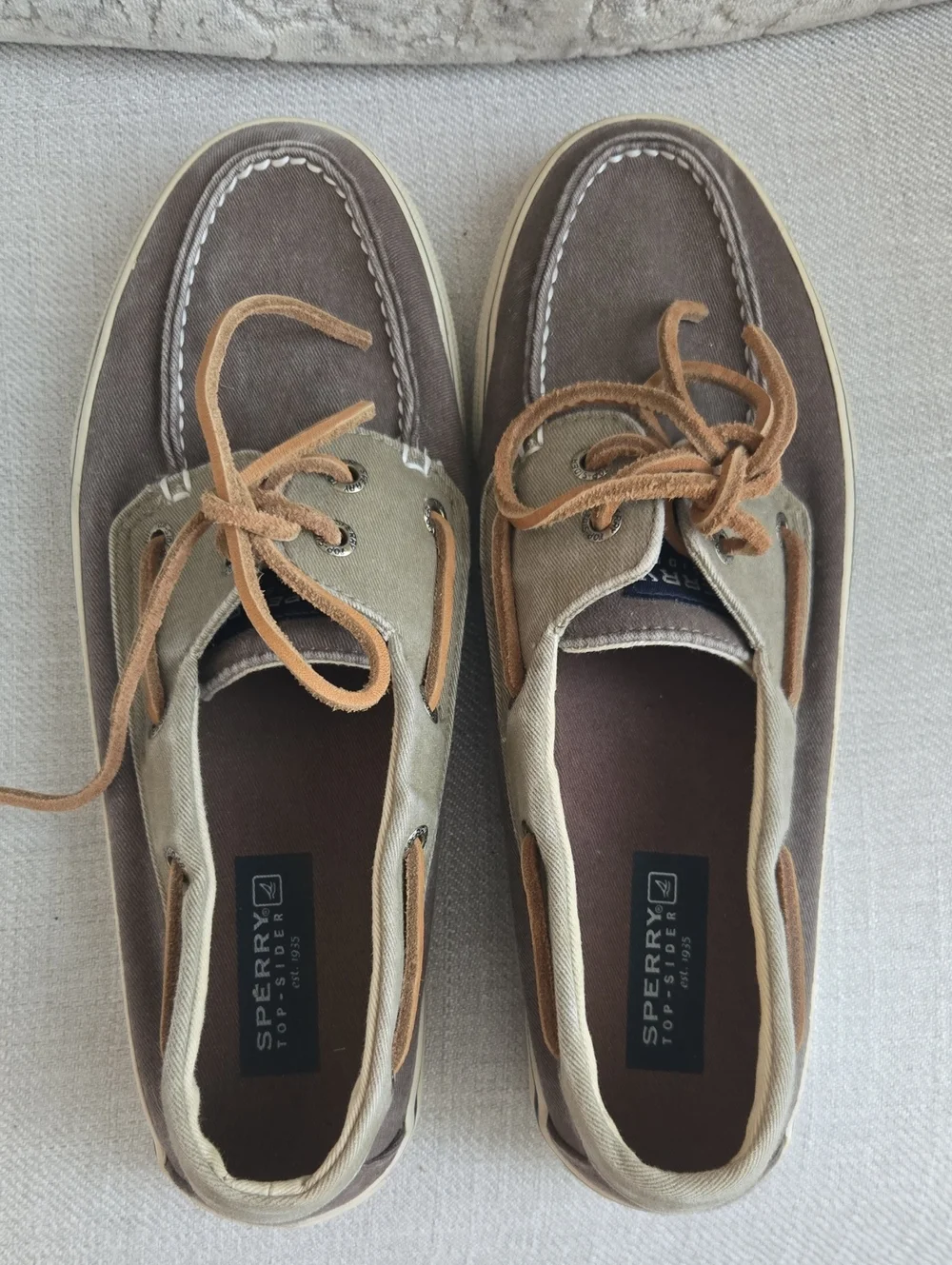 Sperry Two-Tone Brown Canvas and Tan Leather Boat Shoes